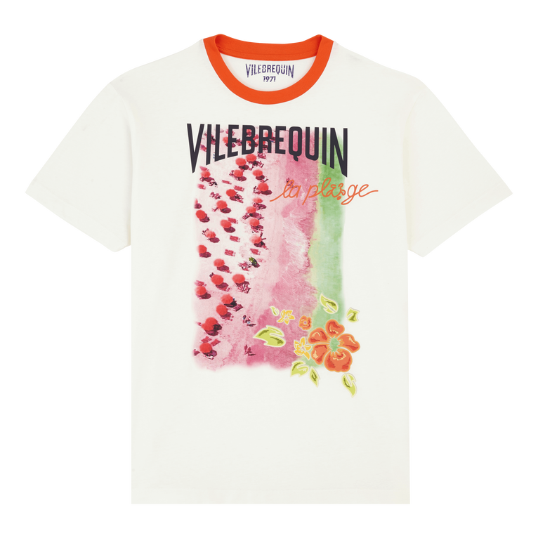 T-shirt Uomo In Cotone Vilebrequin La Plage From The Sky - T-shirt - Portisol - Bianco