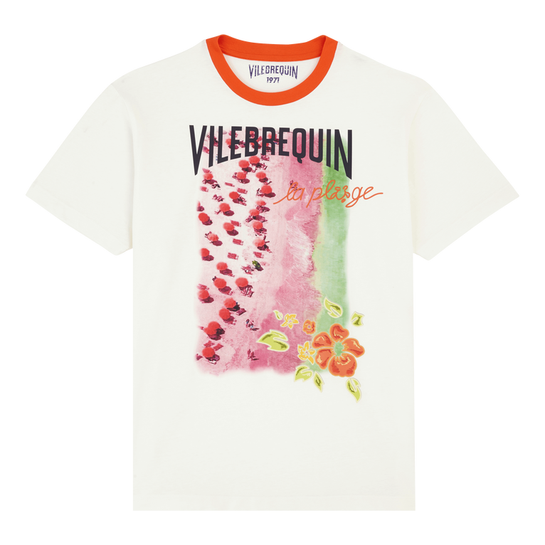 Men Cotton T-shirt Vilebrequin La Plage From The Sky - Portisol - White