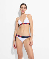 Top bikini donna all'americana tinta unita - Vilebrequin x Ines de la Fressange Bianco vista frontale indossata