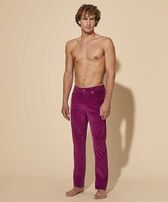 Men 5-Pockets Corduroy Pants 1500 lines Crimson purple front worn view