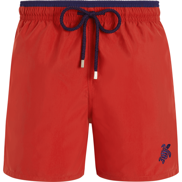 Zweifarbige Solid Bicolore Badeshorts Für Herren - Moka - Rot