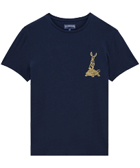 Camiseta de algodón con bordado The Year of the Rabbit para hombre Azul marino vista frontal