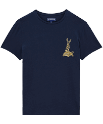 T-shirt uomo in cotone The year of the Rabbit Blu marine vista frontale