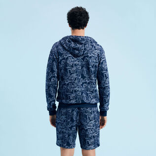Sudadera con capucha y cremallera con estampado Poulpes Bicolores para hombre Azul marino vista trasera desgastada