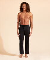 Unisex Linen Pants Solid Black front worn view