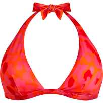 Women Halter Bikini Top New Leopard Apricot front view