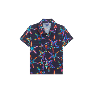 男童 Disco Stars 粘胶纤维保龄球衫 Navy 正面图