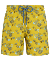 Men Swim Shorts Embroidered Flowers and Shells - Limited Edition Sunflower vista frontale