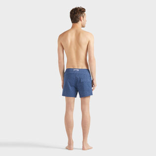 Men Flatbelt Swim trunks Fish Net Navy back worn view