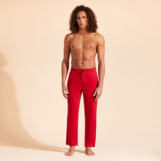 Pantaloni unisex in jersey di lino tinta unita Moulin rouge vista frontale indossata