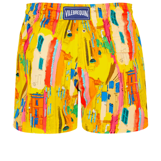 Men Stretch Swim Trunks Sunny Streets Sun back view
