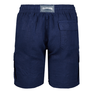 Bermudas lisas de lino con bolsillos de fuelle Azul marino vista trasera