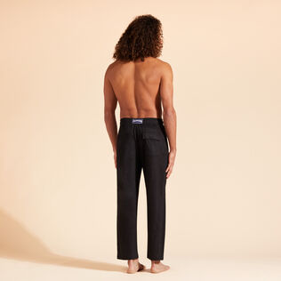 Pantaloni in jersey di lino tinta unita Nero vista indossata posteriore