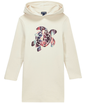 Girls Hooded Long Sleeves Dress Ikat Turtle Off white front view