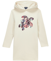 Vestido de manga larga con capucha y estampado Ikat Turtle para niña Off white vista frontal