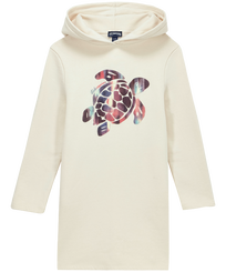 Vestido de manga larga con capucha y estampado Ikat Turtle para niña Off white vista frontal