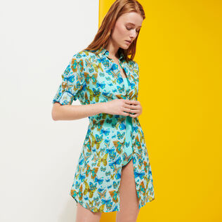 Robe Chemise en coton femme Butterflies Lagon vue de détail 2
