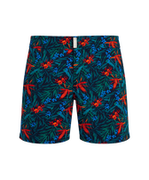 Pantaloncini mare uomo corti elasticizzati con cintura piatta Tropical Flowers Blu marine vista frontale
