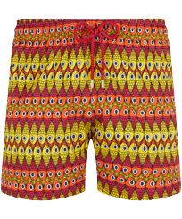 Men Stretch Swim Trunks Fish on Line Burgundy front view