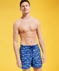Men Embroidered Swim Shorts Requins 3D - Limited Edition Purple blue front worn view