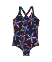 Girls Crossed Back One-piece Swimsuit Disco Stars Navy front view