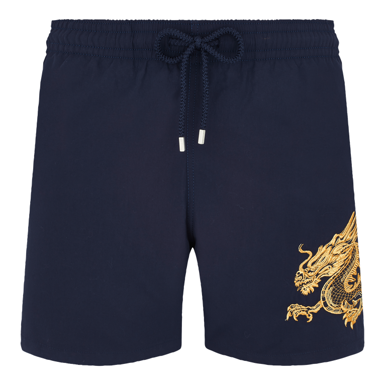 Pantaloncini Mare Uomo Con Ricamo Applicato The Year Of The Dragon - Costume Da Bagno - Motu - Blu