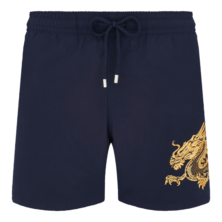 Men Placed Embroidery Swim Shorts The Year Of The Dragon - Motu - Blue