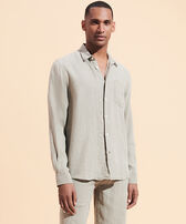 Men Linen Mineral Dye Shirt Solid Eucalyptus front worn view