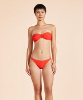 Women Mini Brief Bikini Bottom Jacquard Vichy Poppy red front worn view