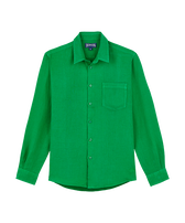 Men Linen Shirt Solid Chive front view