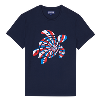 T-shirt en coton organique homme Tortue tricolore brodée Bleu marine vue de face