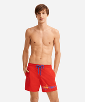 Men Swimwear placed embroidery Vilebrequin squale - Vilebrequin x JCC+ - Limited Edition Medicis red front worn view