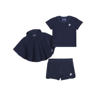 Conjunto en tejido terry de color liso para bebé Azul marino vista frontal desgastada