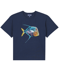 T-shirt coton organique garçon Piranhas Bleu marine vue de face