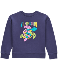Sudadera con cuello redondo y estampado Placed Multicolor Turtle para niña Azul marino vista frontal