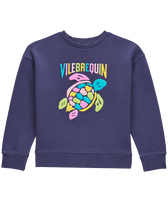 Girls Round-Neck Sweatshirt Multicolor Turtle Navy front view
