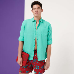 Camisa de lino de color liso para hombre | Sitio web de Vilebrequin |  CRSE9U00