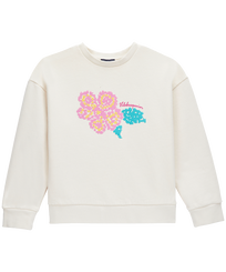 Sudadera de cuello redondo con bordado Hibiscus para niña Off white vista frontal