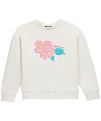 Girls Round-Neck Sweatshirt Hibiscus Embroidered Off white front view