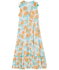 Vestido largo con estampado Iridescent Flowers of Joy para mujer - Vilebrequin x Poupette St Barth Terracotta vista frontal