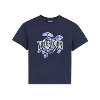 Camiseta de algodón orgánico con logotipo estampado acolchado para niño Azul marino vista frontal