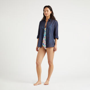 Cotton Voile Lightweight Shirt Solid Navy details view 2