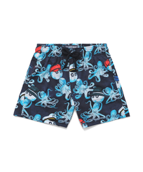 Boys Stretch Swim Trunks - Vilebrequin X Malbon Navy front worn view