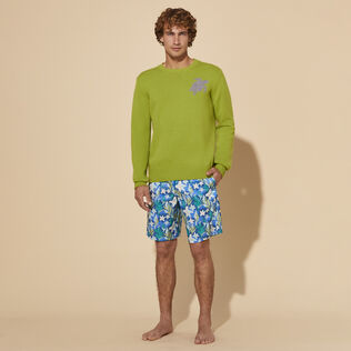 Men Wool and Cashmere Crewneck Sweater Turtle Matcha front worn view