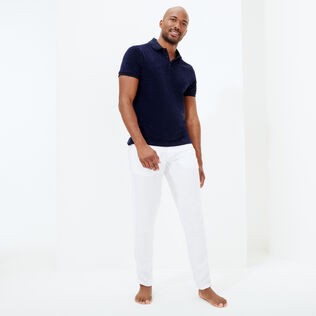 Men Linen Pants Straight Solid White details view 1