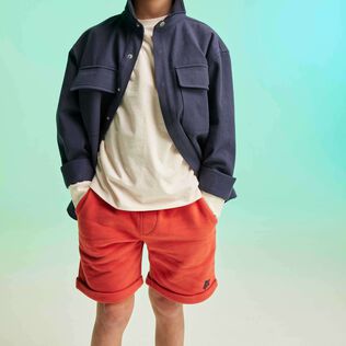 男童纯色有机棉百慕大短裤 Brick 正面穿戴视图