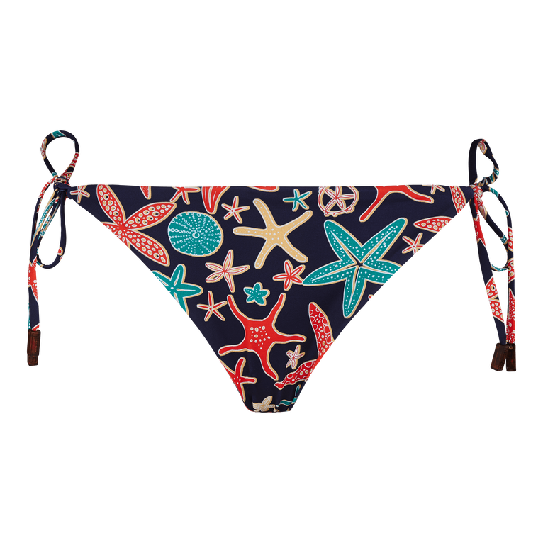 Braguita De Bikini Con Tiras De Atado Lateral Y Estampado Holistarfish Para Mujer - Traje De Baño - Flore - Azul