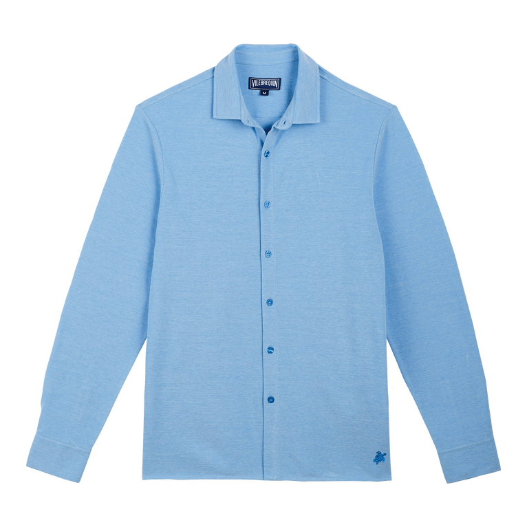Men Cotton Pique Shirt - Calandre - Blue