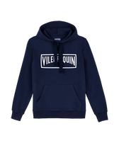 Sudadera con capucha de algodón de color liso para hombre Azul marino vista frontal