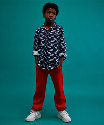 Boys Cotton Jogger Pants Solid Tomato front worn view
